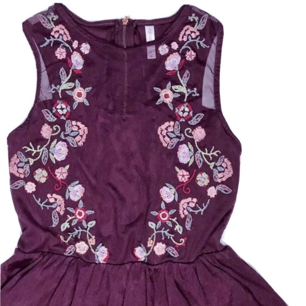 Plum Tulle Floral Dress Juniors Size Small Dark Romance Goth Vampire Core Flirty - Picture 2 of 8